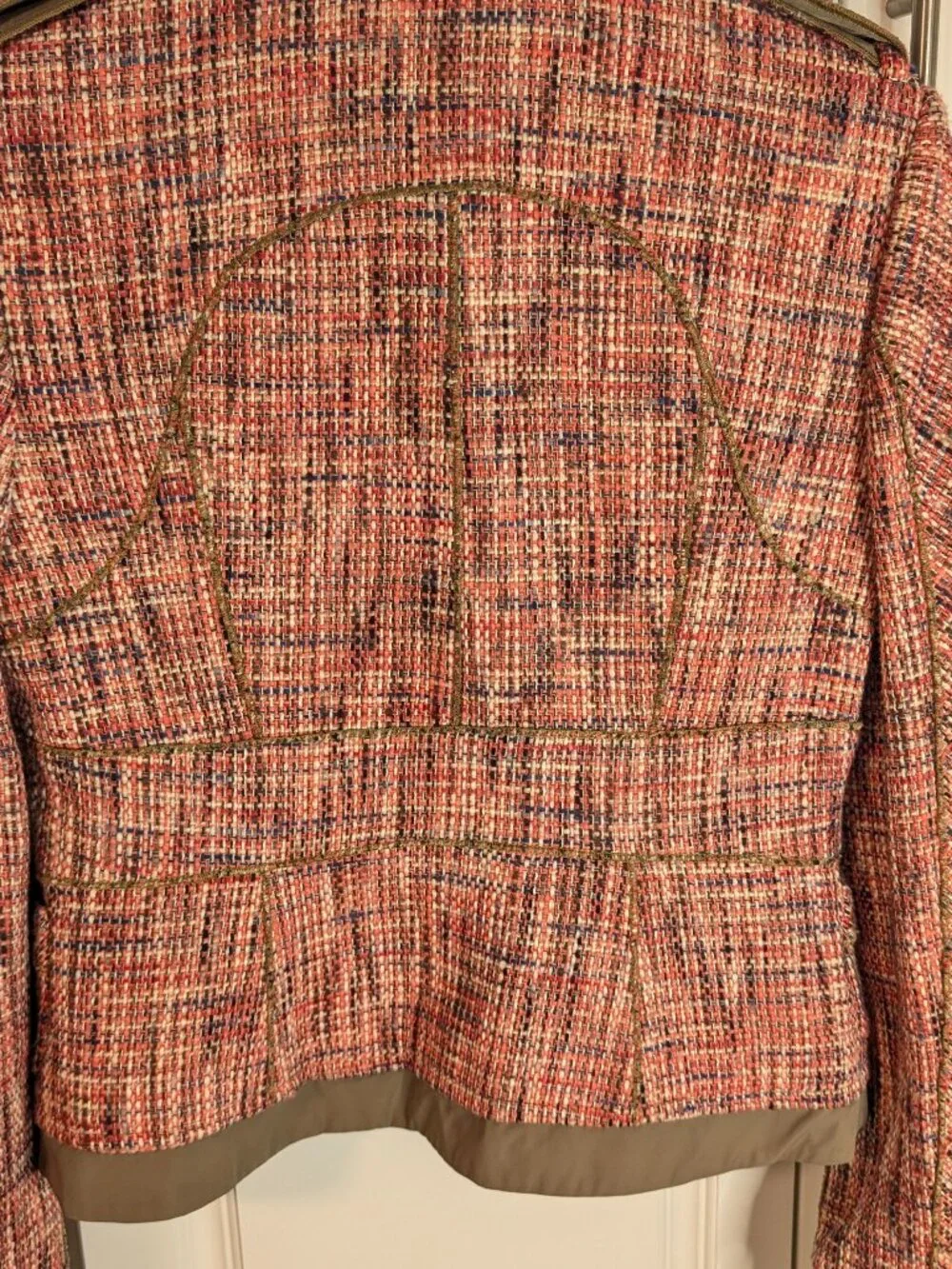 BCBGMAXAZRIA Pink Tweed Moto Jacket S Barbiecore Military Chic Y2K Glam EUC - Picture 6 of 12